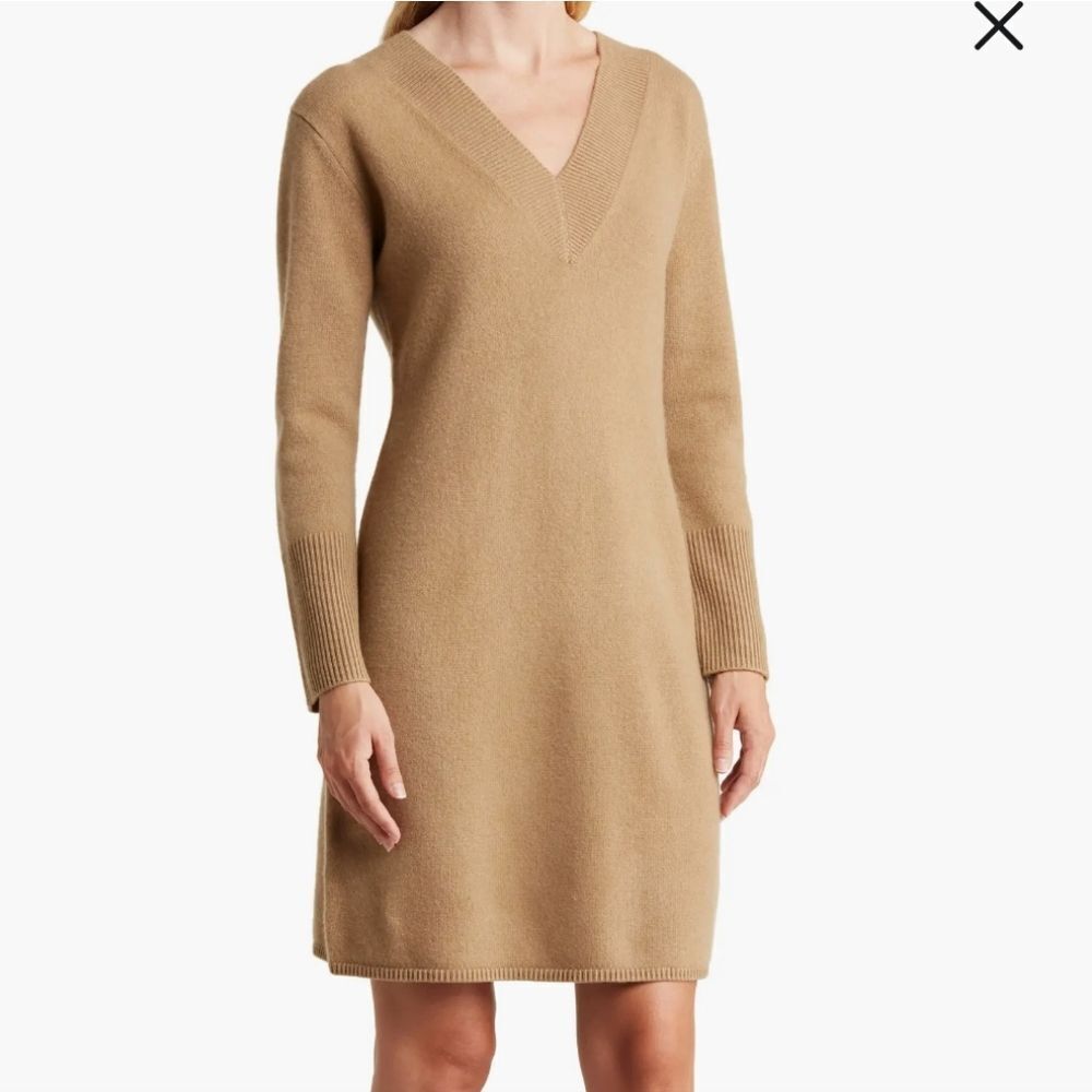 Vince Tan Wool And Cashmere Long Sleeve Sweater Dress Medium